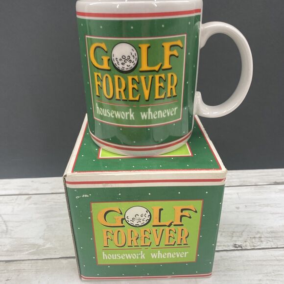 Vintage Golf Forever Housework Work Whenever Ceramic Porcelain Coffee Tea Mug - Picture 12 of 12